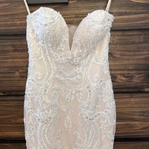 Faviana White Lace Sweetheart Mini Dress